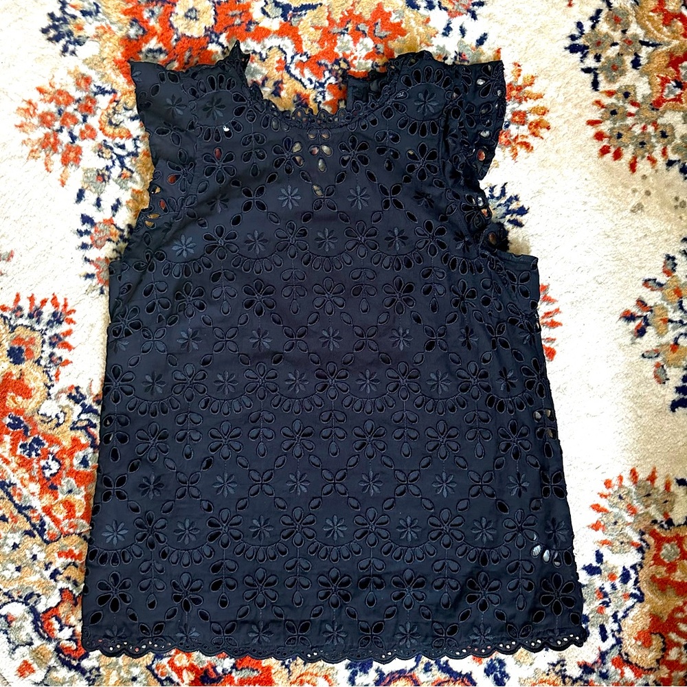 J. Crew Black Eyelet Blouse Size S